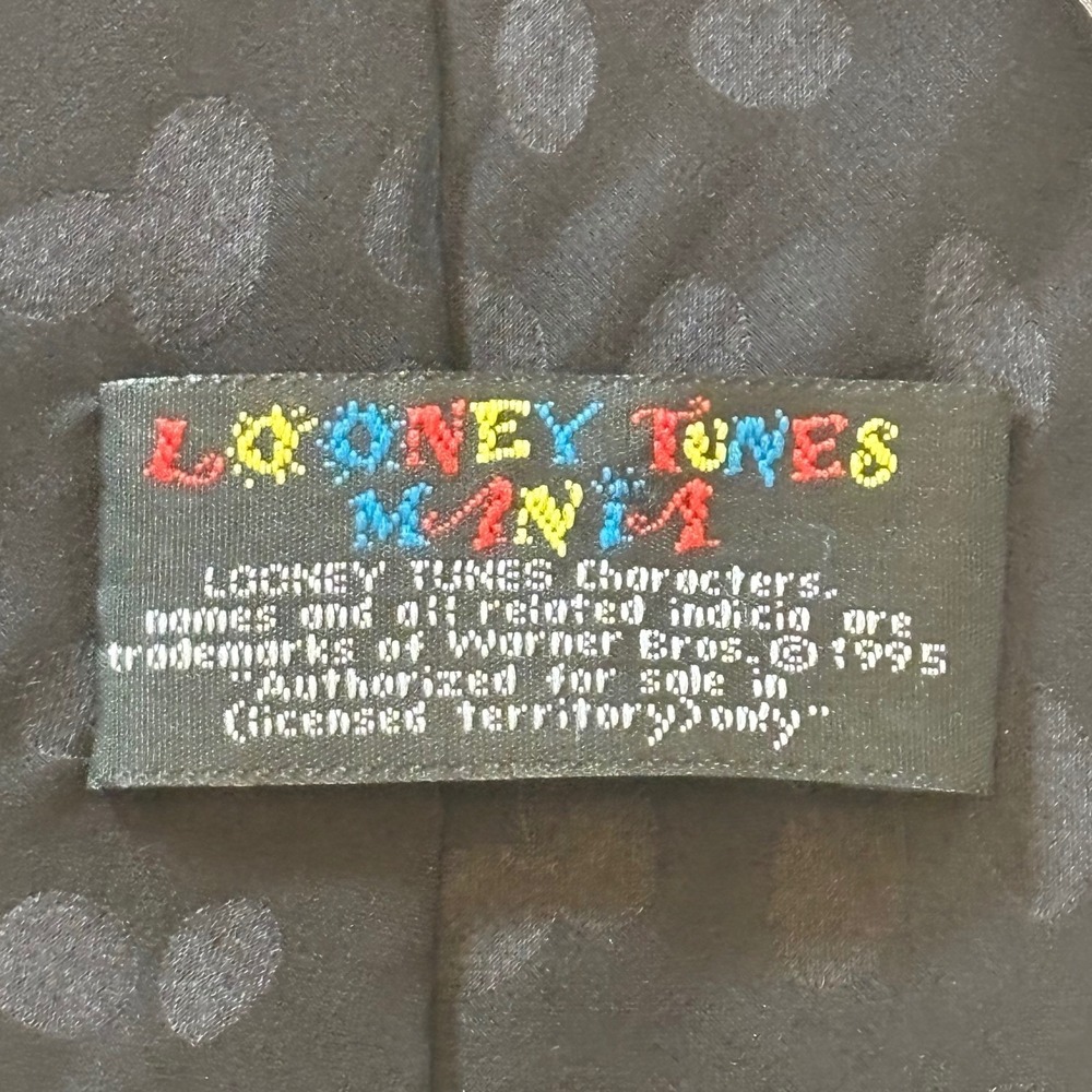 Vintage Looney Tunes Bugs Bunny Silk Necktie 1995 Warner Bros Black Polka Dot - Picture 5 of 7